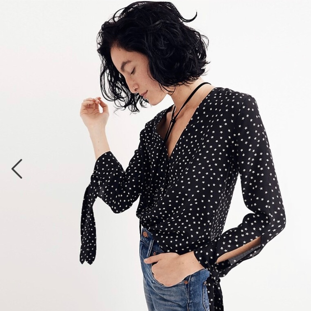 Madewell Silk Star Scatter Tie-Sleeve Top